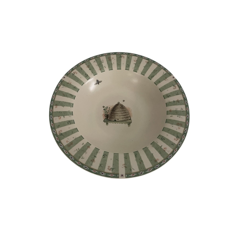 Pfaltzgraff Naturewood Beehive Bowl 9.5" x‎ 1.75" Green Cream Stoneware